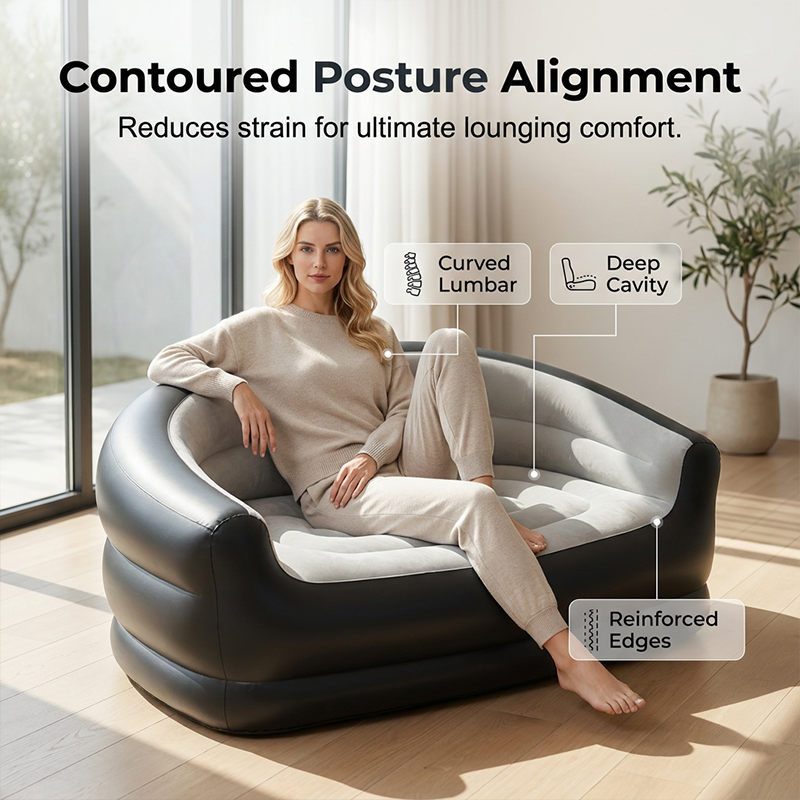 🔥 -50% ! 🛋️ Canapé Gonflable Double Portable – PVC – 138×87×71 cm – Surface Floquée Premium – Gris/Bleu – Confort Instantané Intérieur 🏠