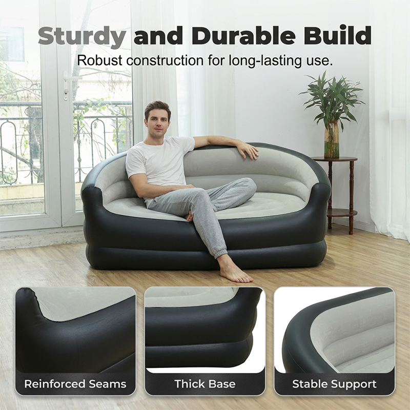 🔥 -50% ! 🛋️ Canapé Gonflable Double Portable – PVC – 138×87×71 cm – Surface Floquée Premium – Gris/Bleu – Confort Instantané Intérieur 🏠