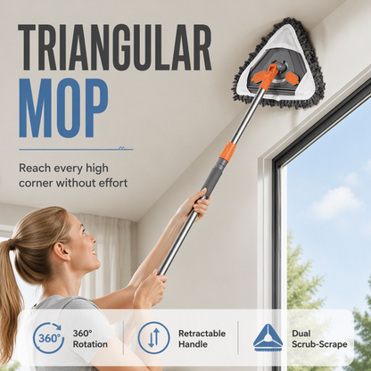 ✨ PROMO FLASH : 50% DE RÉDUCTION ! 💦 Balai Triangulaire avec Manche Télescopique – Chenille Haute Densité & Microfibre – Racloir Silicone Intégré – Nettoie Plafonds, Coins & Vitres Sans Traces 🧹
