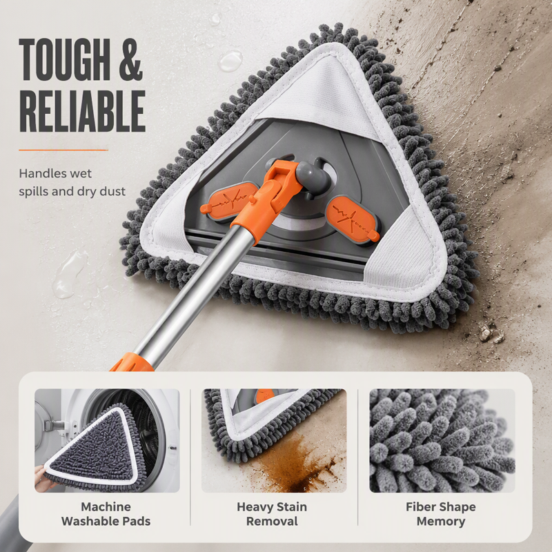 ✨ PROMO FLASH : 50% DE RÉDUCTION ! 💦 Balai Triangulaire avec Manche Télescopique – Chenille Haute Densité & Microfibre – Racloir Silicone Intégré – Nettoie Plafonds, Coins & Vitres Sans Traces 🧹