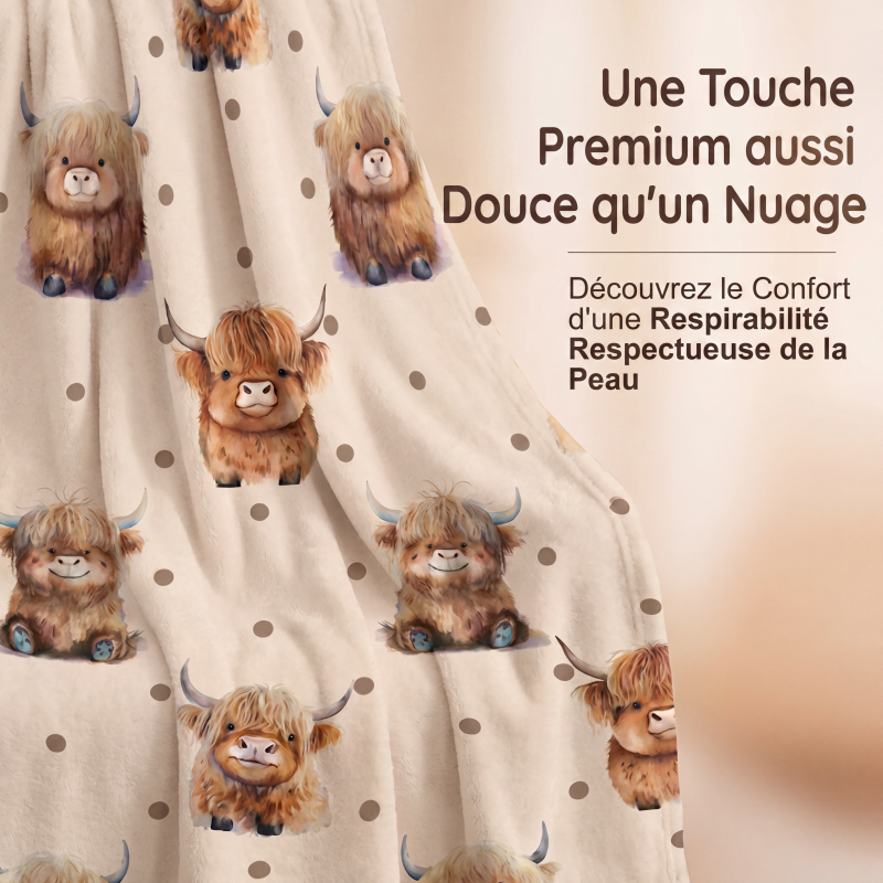 🐮 Couverture en flanelle imprimé vache Highland – Douceur premium comme un nuage, légère et chaude – 4 tailles disponibles – Idéale pour canapé, chambre ou voyage 🛋️✨