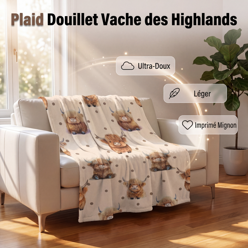 🐮 Couverture en flanelle imprimé vache Highland – Douceur premium comme un nuage, légère et chaude – 4 tailles disponibles – Idéale pour canapé, chambre ou voyage 🛋️✨