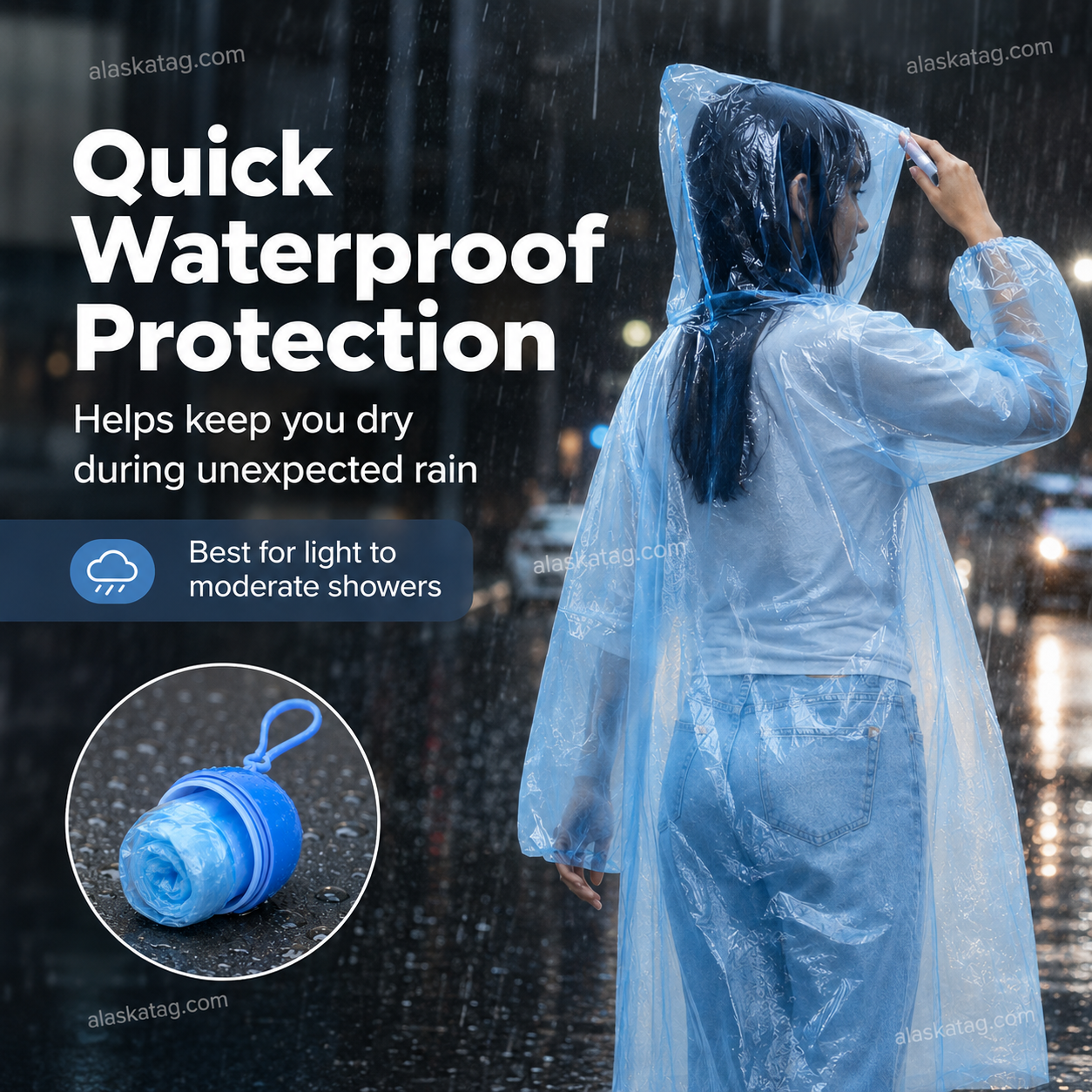 🌧️ -50% | Poncho de pluie jetable format poche – Protection légère contre les averses imprévues