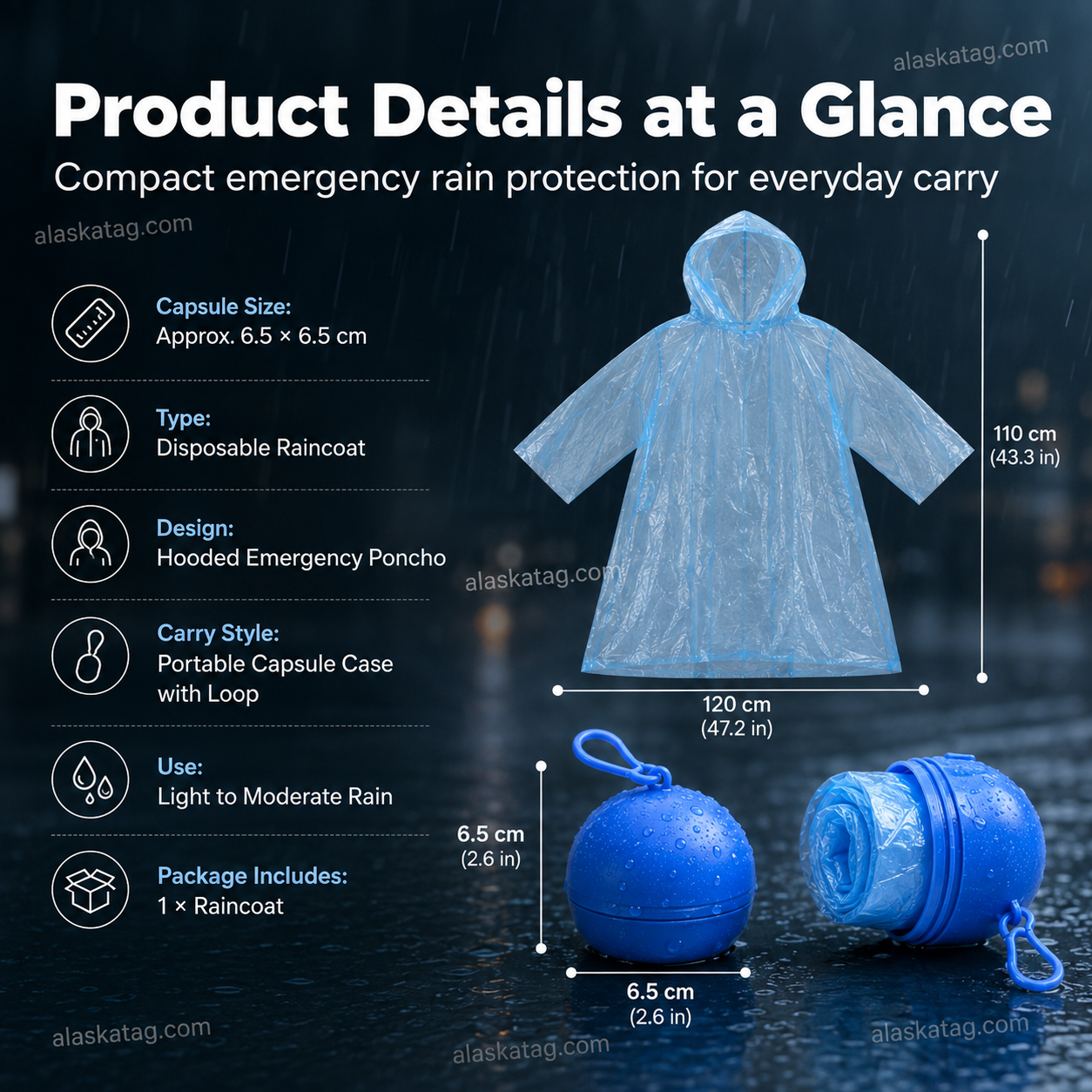 🌧️ -50% | Poncho de pluie jetable format poche – Protection légère contre les averses imprévues