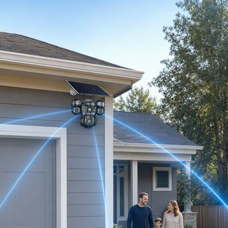 📹🔆 Caméra de sécurité solaire triple objectif – WiFi 2,4 GHz, IP67, surveillance extérieure 24h/24, un gardien autonome qui couvre chaque angle de votre maison, sans fil et sans abonnement 🏠🛡️