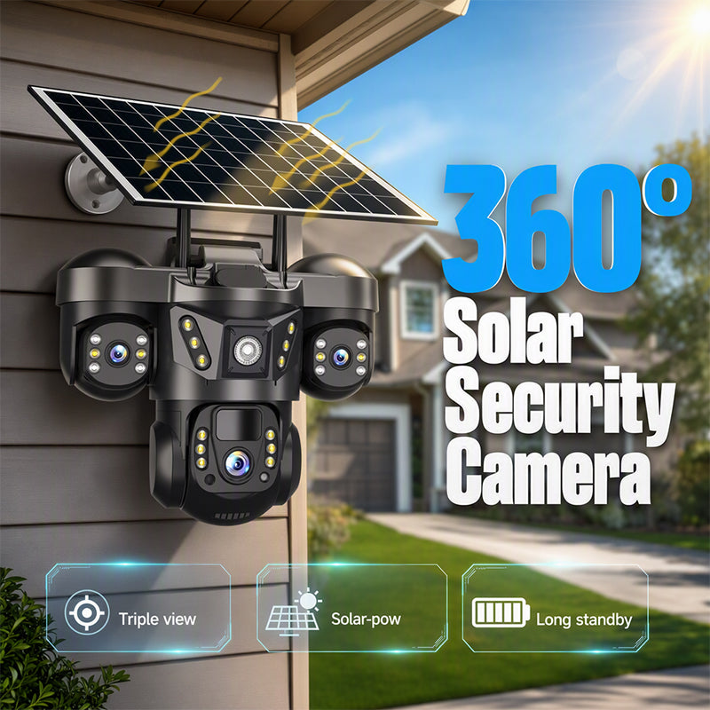 📹🔆 Caméra de sécurité solaire triple objectif – WiFi 2,4 GHz, IP67, surveillance extérieure 24h/24, un gardien autonome qui couvre chaque angle de votre maison, sans fil et sans abonnement 🏠🛡️
