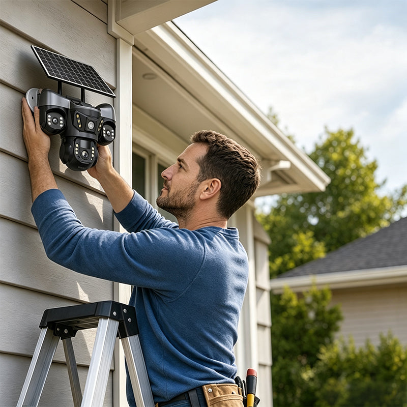 📹🔆 Caméra de sécurité solaire triple objectif – WiFi 2,4 GHz, IP67, surveillance extérieure 24h/24, un gardien autonome qui couvre chaque angle de votre maison, sans fil et sans abonnement 🏠🛡️