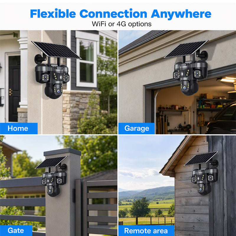 📹🔆 Caméra de sécurité solaire triple objectif – WiFi 2,4 GHz, IP67, surveillance extérieure 24h/24, un gardien autonome qui couvre chaque angle de votre maison, sans fil et sans abonnement 🏠🛡️