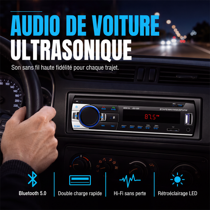 🎵🚗 Autoradio Bluetooth 5.0 – Double USB, son haute qualité, appels mains libres, votre musique et vos conversations en toute clarté, pour une conduite plus sûre et plus agréable 📻✨