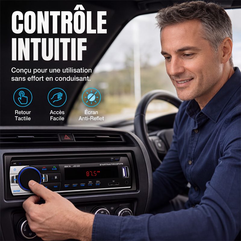 🎵🚗 Autoradio Bluetooth 5.0 – Double USB, son haute qualité, appels mains libres, votre musique et vos conversations en toute clarté, pour une conduite plus sûre et plus agréable 📻✨