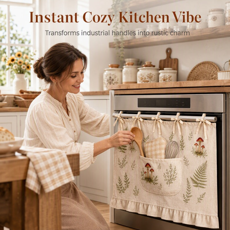 🍳 PROMO LIMITÉE 50% DE RÉDUCTION ! ⚡ Rideau de Four avec Poches de Rangement – Décoratif, Pratique, Résistant ✨