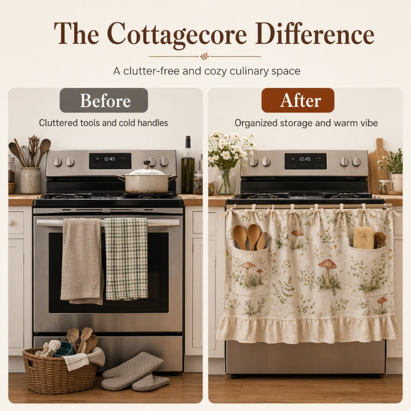 🍳 PROMO LIMITÉE 50% DE RÉDUCTION ! ⚡ Rideau de Four avec Poches de Rangement – Décoratif, Pratique, Résistant ✨