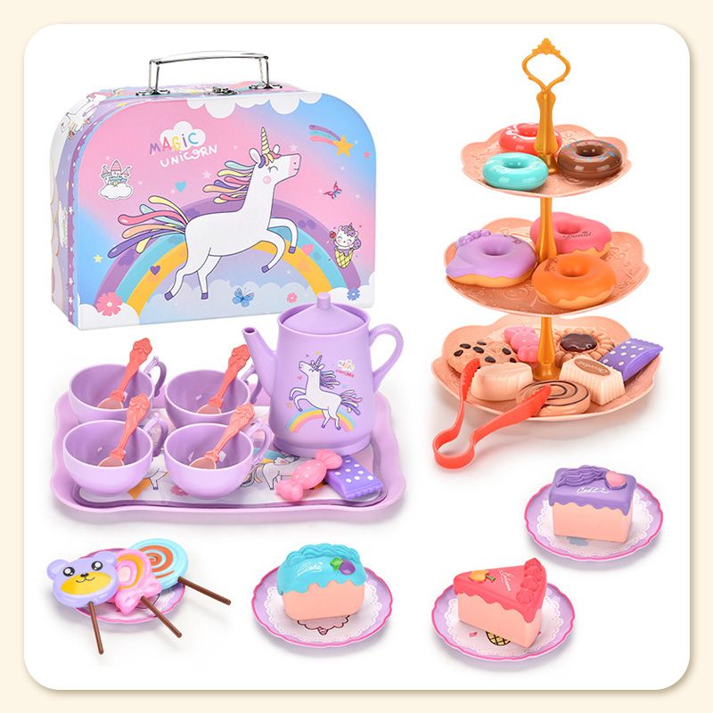🍵🦄 Set de théière jouet pour enfant – 17 pièces, portable, jeu d’imagination, une dînette complète pour organiser des goûters magiques et développer la créativité des petits 🎀✨