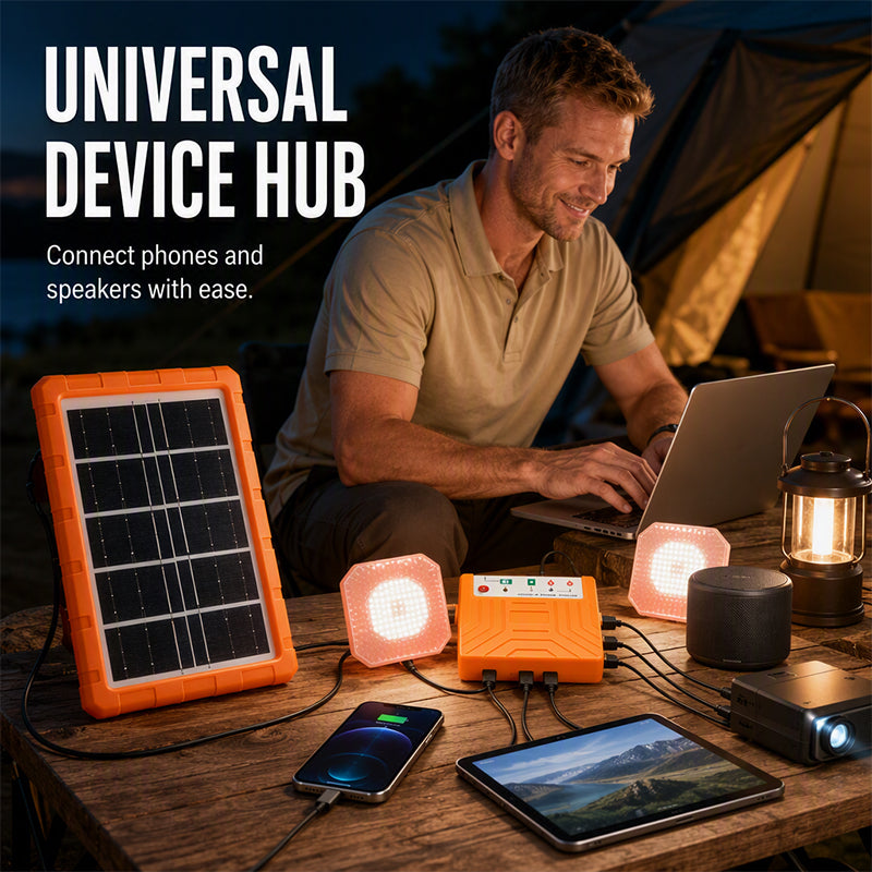☀️🔋 Système d'énergie solaire portable – Générateur solaire USB/Type-C avec 2 lampes LED