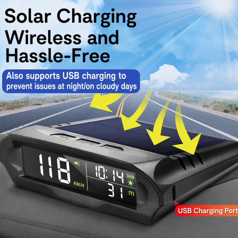 📢📢40 % DE RÉDUCTION !! ⏰HUD Solaire GPS pour Voiture – Double Charge & Détection de Vibration for Vitesse et Heure en Affichage Clair 🚗✨