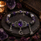 🏷️ PROMO –50 % ⏳ Bracelet Halloween – Perles en strass, charmes sorcière  – Thème violet élégant – Bande élastique durable – Taille ajustable – Idéal pour fêtes et tenues gothiques 🎃🔮✨