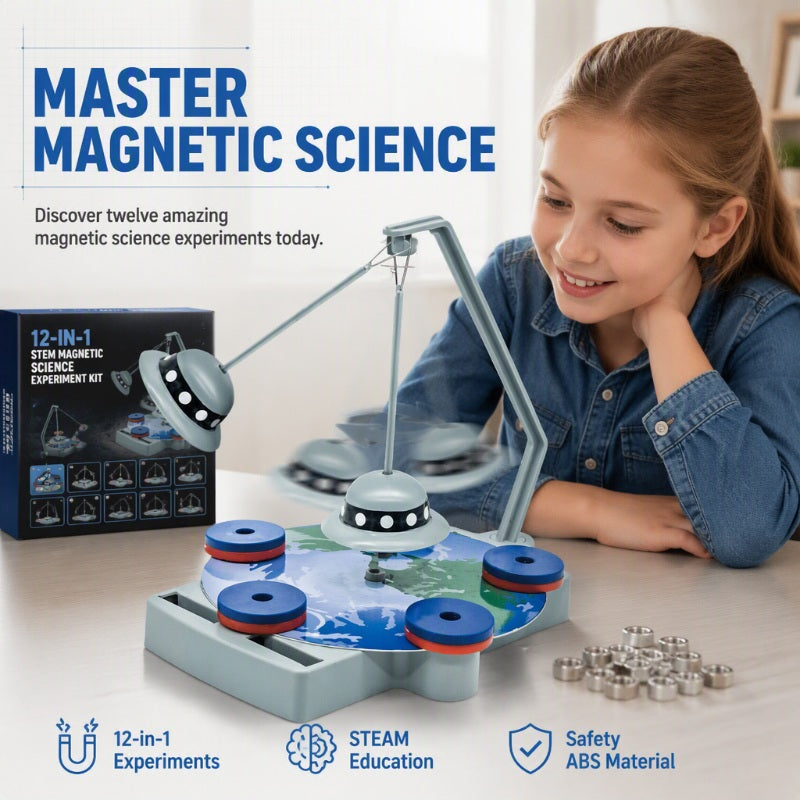 🧲🎓 Kit d’expériences scientifiques magnétiques 12-en-1 – Train Maglev, physique, apprentissage ludique, le coffret parfait pour éveiller la curiosité des enfants et découvrir la magie des aimants 🌟🧒