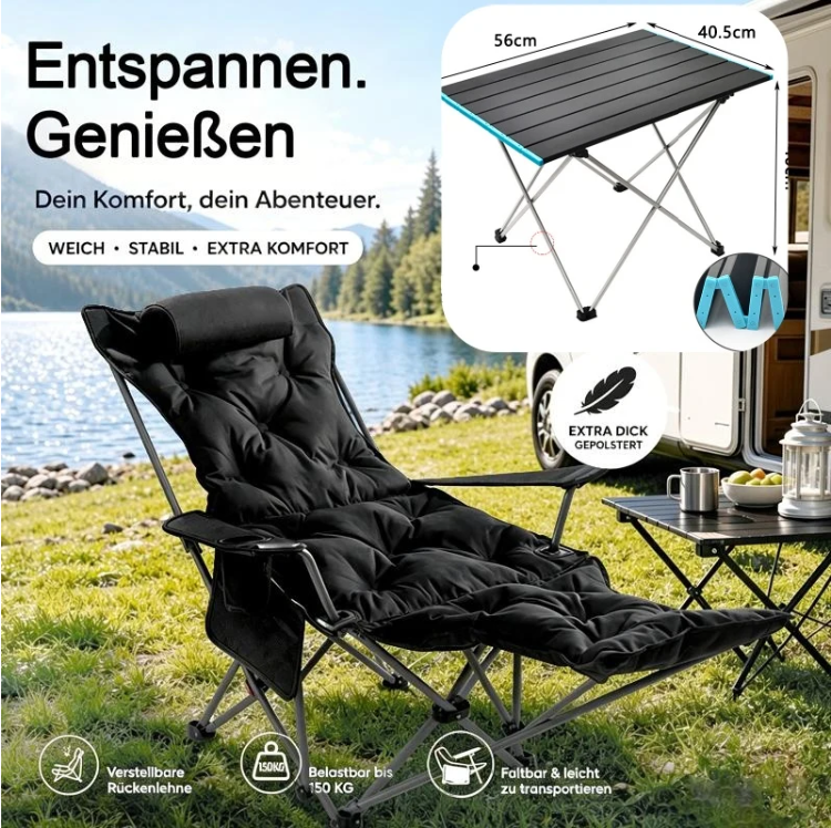 🪑 Fauteuil inclinable pliable à 4 positions + repose-jambes