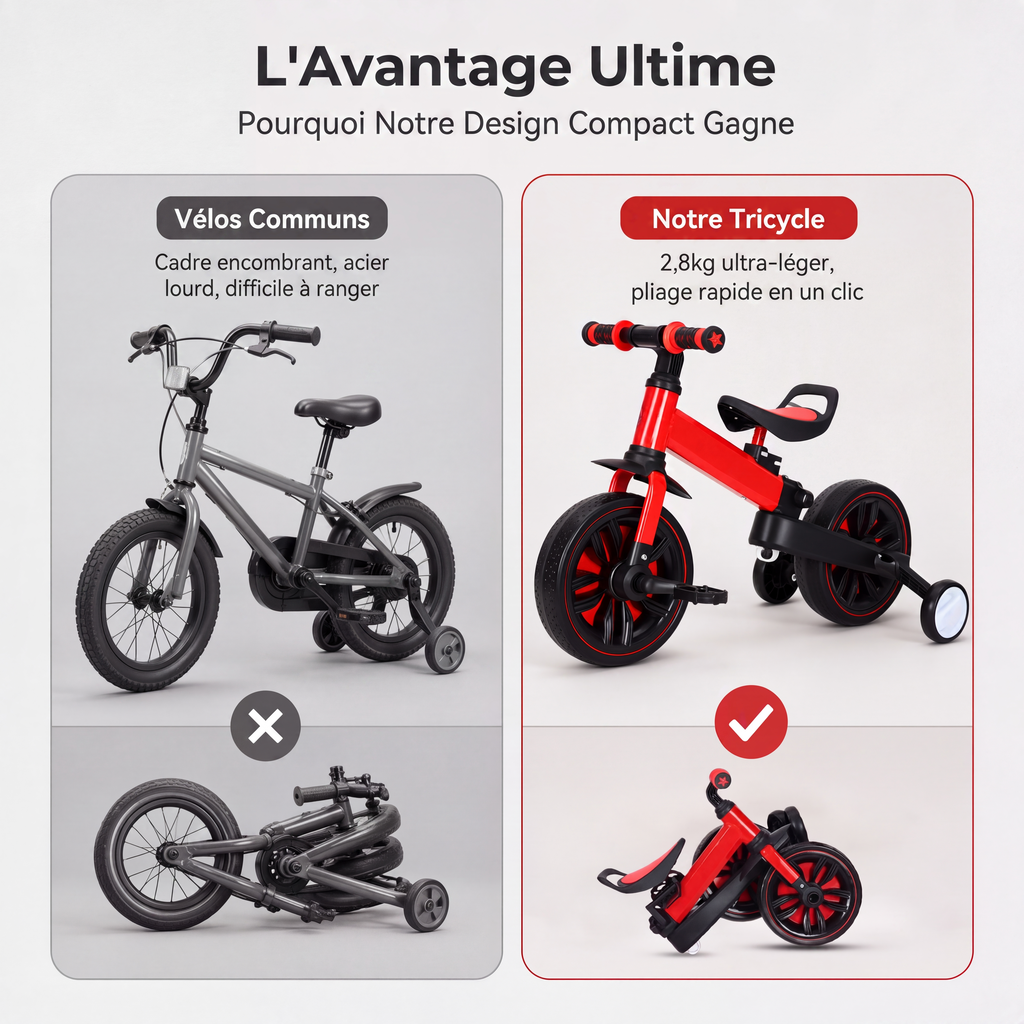 💥 50 % de réduction ! 🚲 Tricycle 3-en-1 pour enfants – poussette, tricycle et draisienne. Léger (2,8 kg) et pliable. Acier au carbone haute résistance, roues en EVA. Pour les enfants de 2 à 6 ans, poids max. 90 kg. Rouge/Bleu/Rose/Jaune 🛡️
