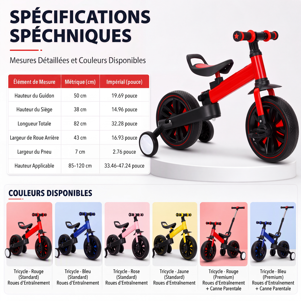 💥 50 % de réduction ! 🚲 Tricycle 3-en-1 pour enfants – poussette, tricycle et draisienne. Léger (2,8 kg) et pliable. Acier au carbone haute résistance, roues en EVA. Pour les enfants de 2 à 6 ans, poids max. 90 kg. Rouge/Bleu/Rose/Jaune 🛡️