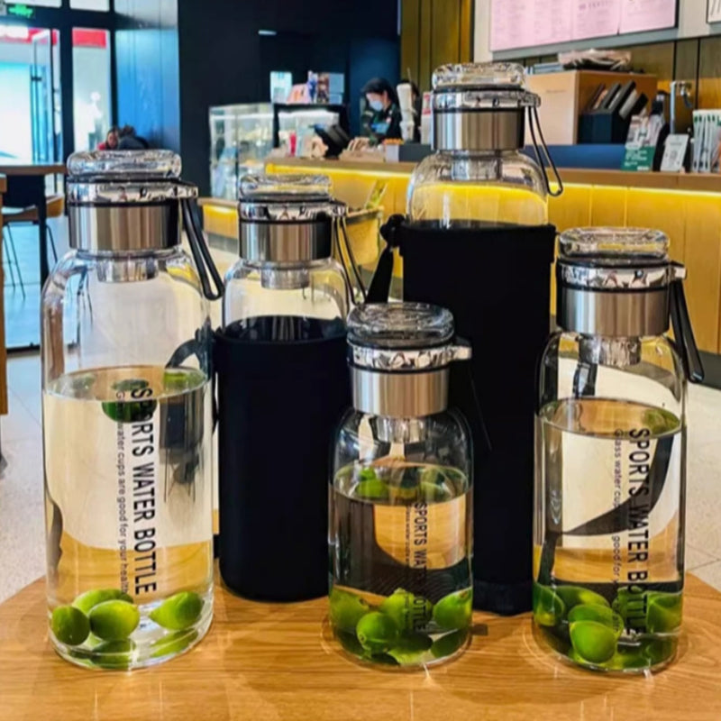 💧 PROMO FLASH : 50% DE RÉDUCTION ! Bouteille en Verre 750/1000 ml – Filtre à Thé Inox & Housse Isolante Anti-Fuite for Hydratation Nomade 🍵✨