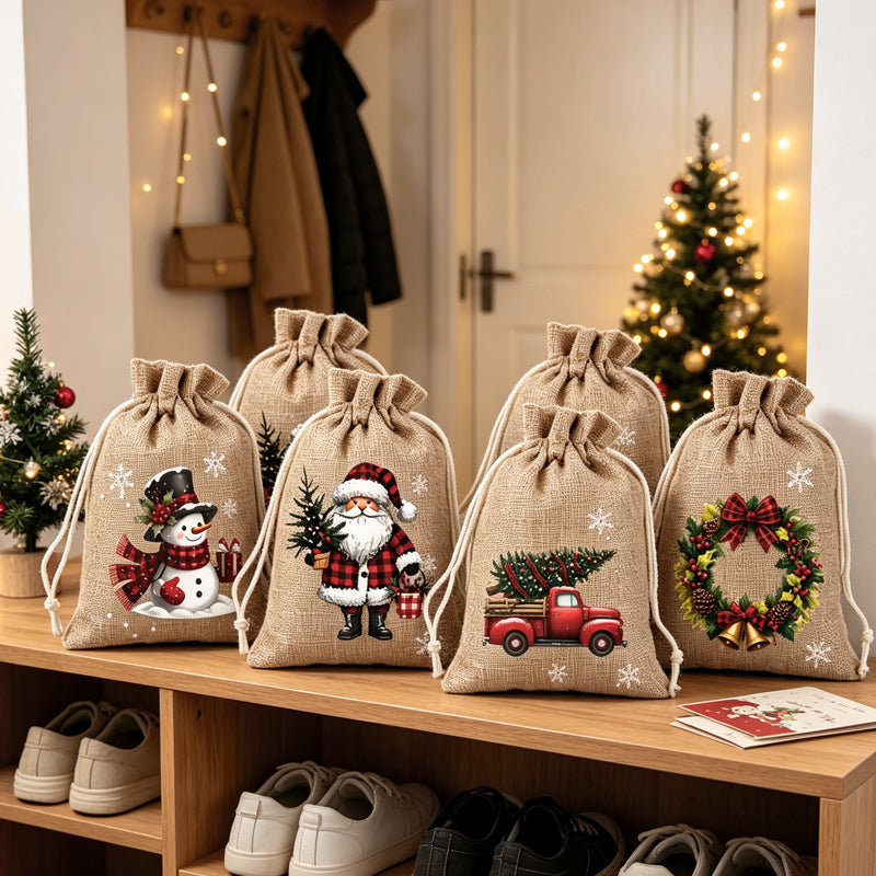 📢📢40 % DE RÉDUCTION !! ⏰ Sacs cadeaux Noël – Imprimés festifs, cordon & réutilisables ✨