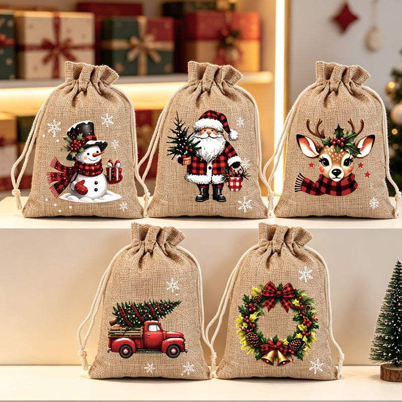 📢📢40 % DE RÉDUCTION !! ⏰ Sacs cadeaux Noël – Imprimés festifs, cordon & réutilisables ✨