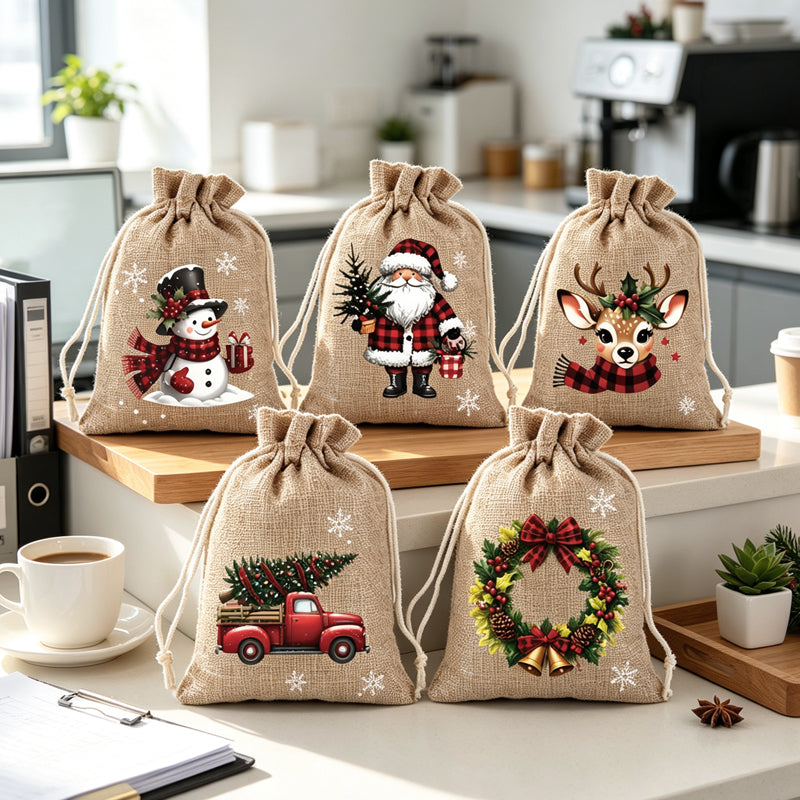 📢📢40 % DE RÉDUCTION !! ⏰ Sacs cadeaux Noël – Imprimés festifs, cordon & réutilisables ✨