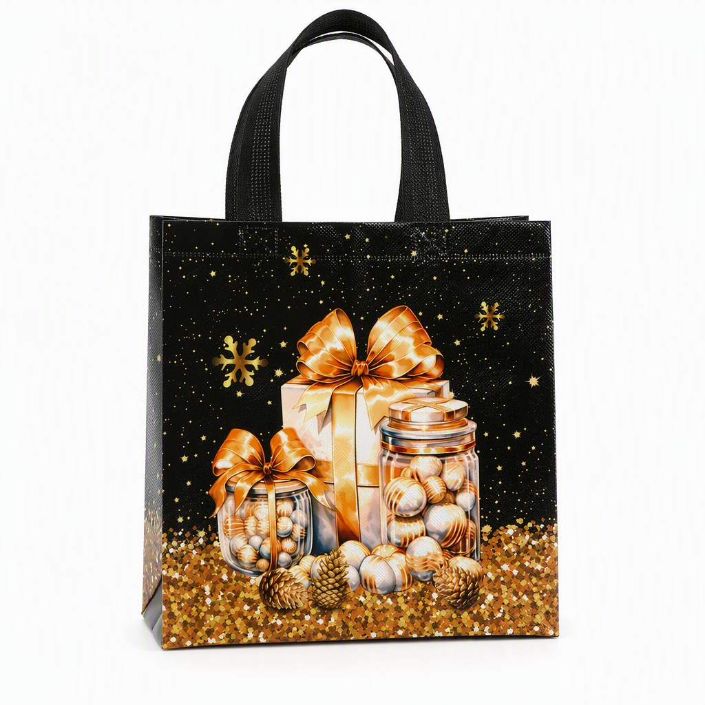 🎉 Soldes 2026 — Plus de 12 000 vendus !🎄 Sac Cadeau de Noël en Non-Tissé Noir – Détails Dorure Or Réutilisable ✨