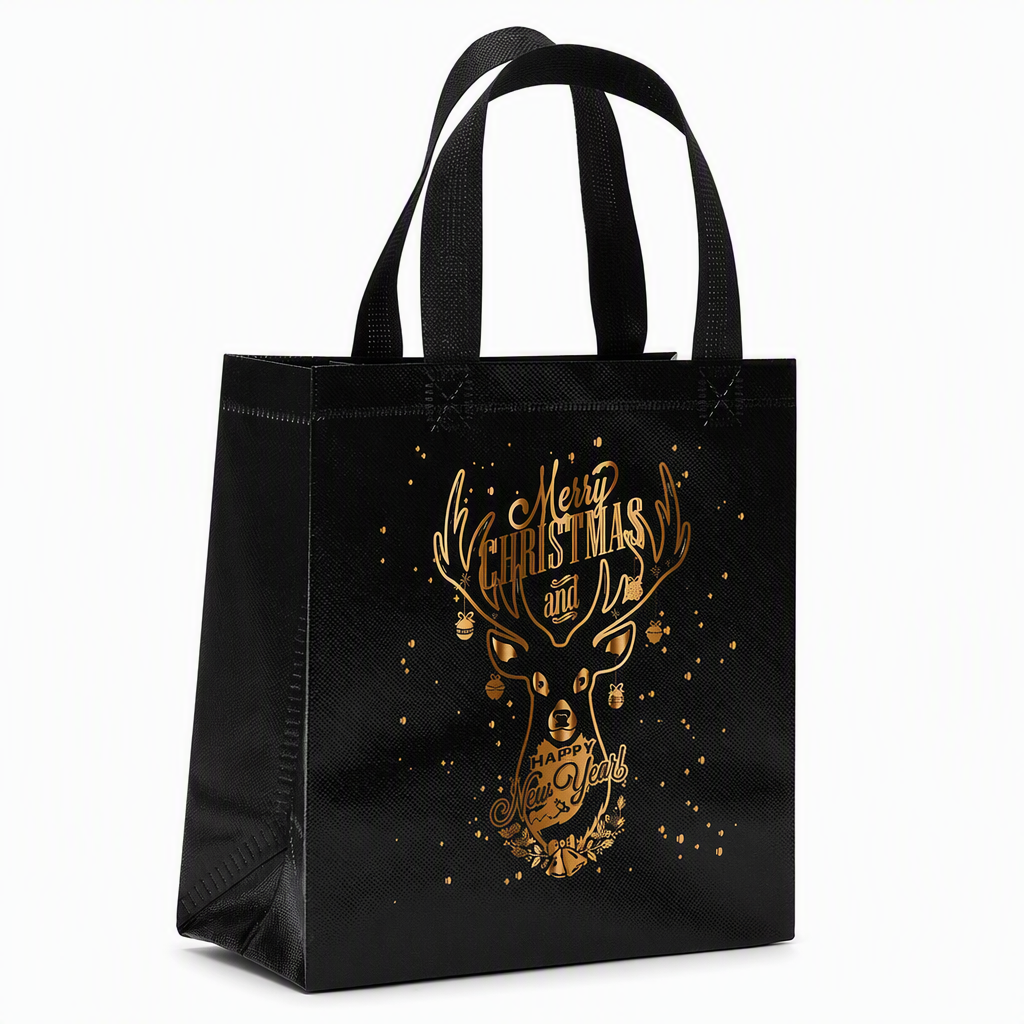 🎉 Soldes 2026 — Plus de 12 000 vendus !🎄 Sac Cadeau de Noël en Non-Tissé Noir – Détails Dorure Or Réutilisable ✨