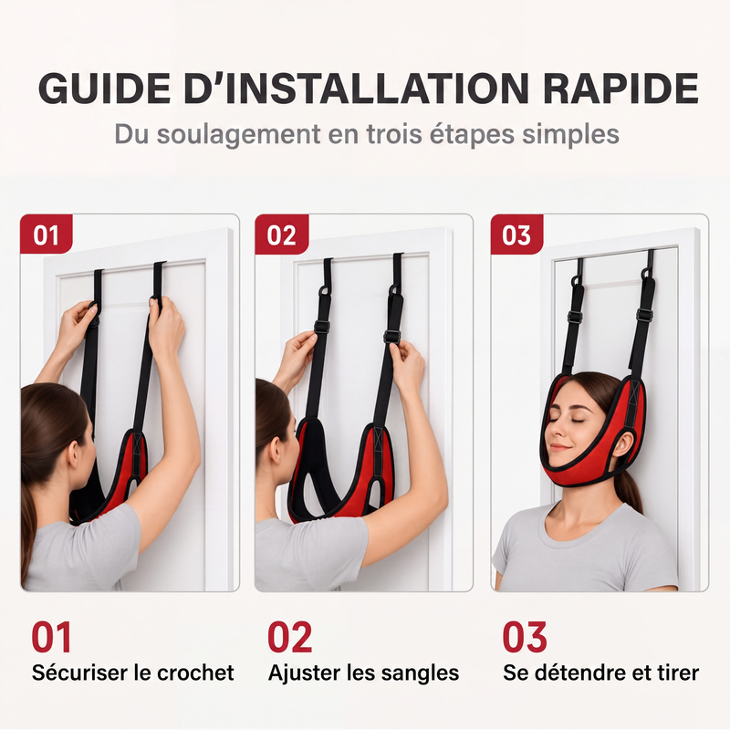 🧘 PROMO 55% DE RÉDUCTION ! ✨ Dispositif de traction cervicale sur porte – Installation Rapide, Brides Réglables, Coussinet Doux ✨