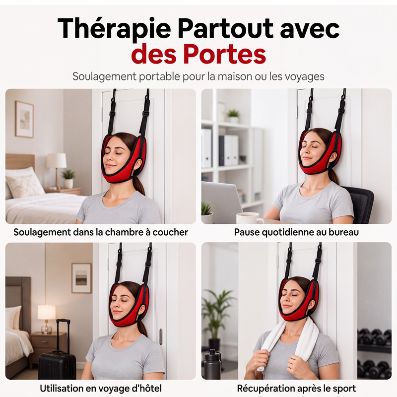 🧘 PROMO 55% DE RÉDUCTION ! ✨ Dispositif de traction cervicale sur porte – Installation Rapide, Brides Réglables, Coussinet Doux ✨