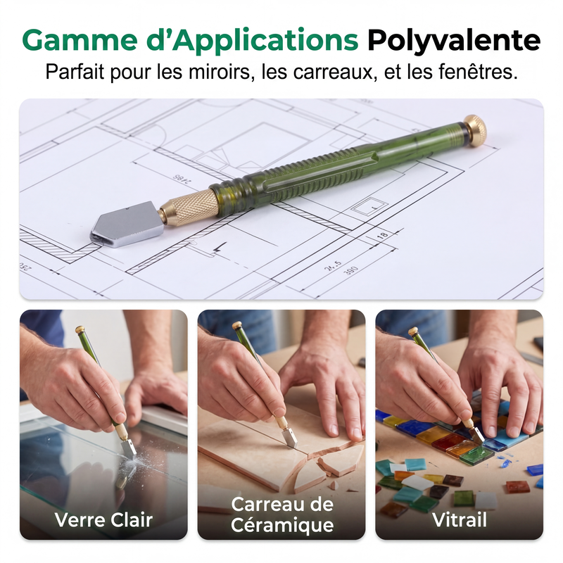 🛠️Coupe-Verre Diamant Professionnel – Molette en Alliage Trempé & Coupes Nettes sur Verre et Carreaux.