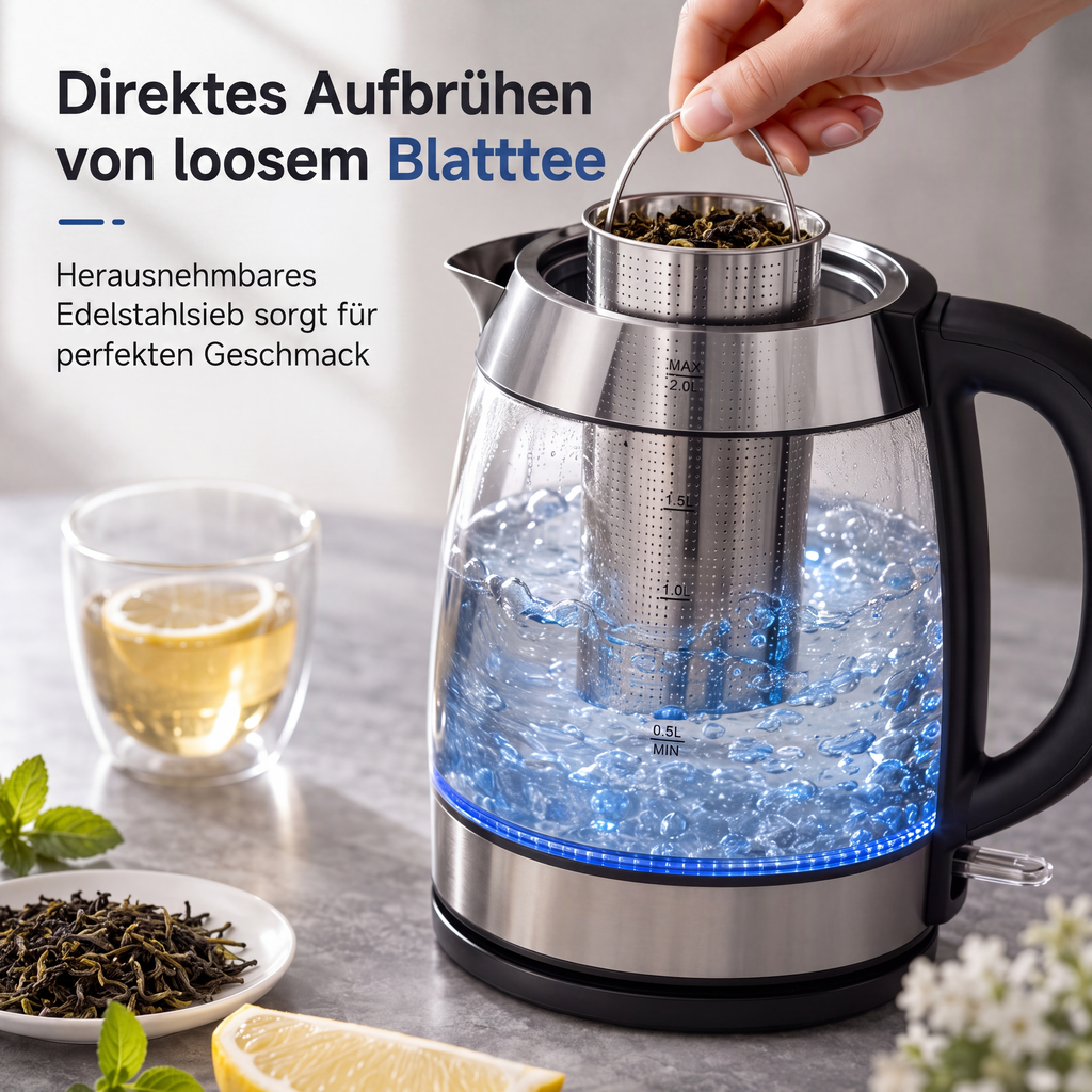 💥 PROMO -50% ! Bouilloire en verre 2L – Sécurisée, Filtre à Thé, Design Épuré ✨
