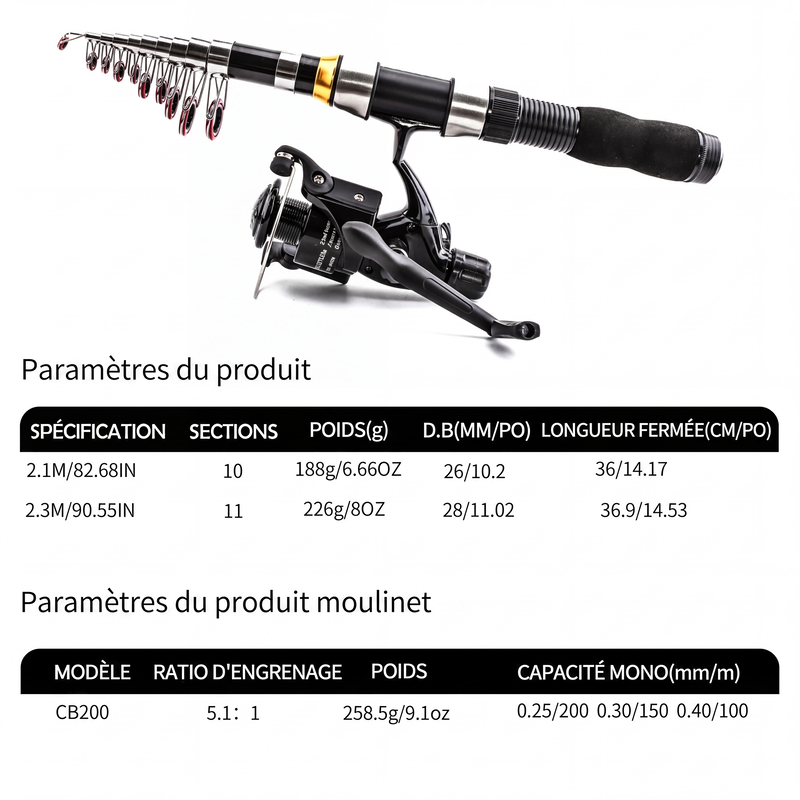 🎣🎒 -60% ! 🐟Kit de Pêche de Voyage – Équipement Complet, Canne Télescopique & Sac de Transport.