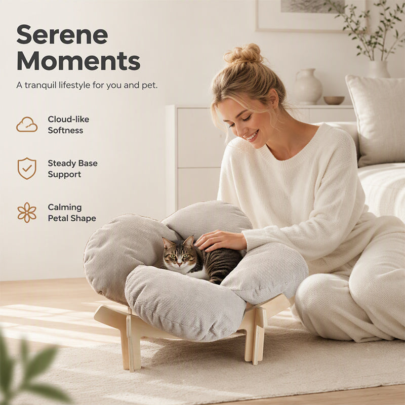🐾 PROMO FLASH : 50% DE RÉDUCTION ! Lit surélevé en Bois Forme de Pétale – Coussin Velours Côtelé, Design Floral & Socle Aéré for Confort de Votre Animal ✨