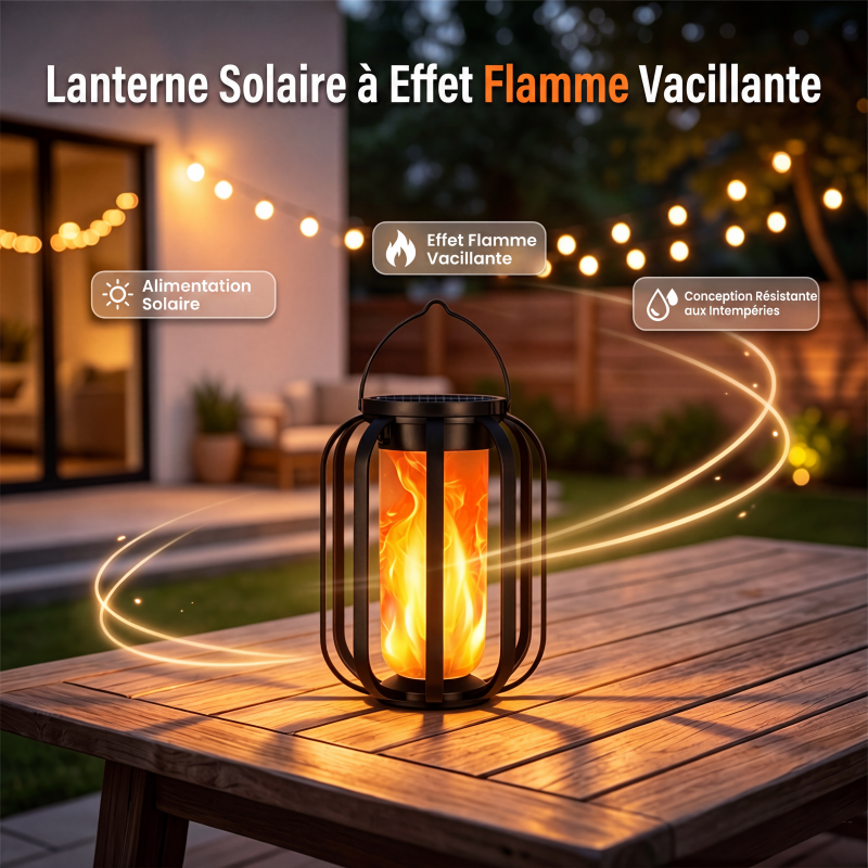 ☀️ Lanterne solaire à flamme vacillante – étanche et automatique – lumière chaude réaliste, parfaite pour les terrasses, les jardins ou les allées – aucun câble nécessaire 🌙