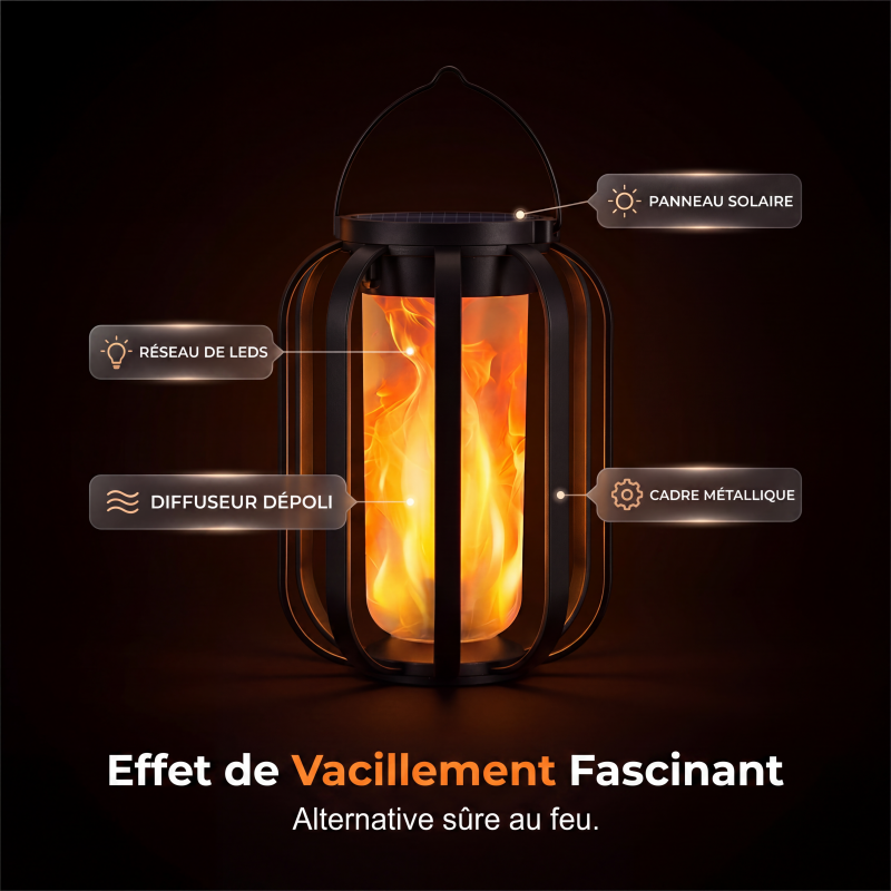 ☀️ Lanterne solaire à flamme vacillante – étanche et automatique – lumière chaude réaliste, parfaite pour les terrasses, les jardins ou les allées – aucun câble nécessaire 🌙