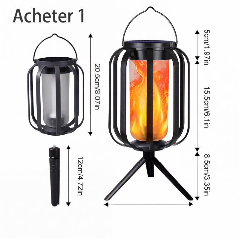 ☀️ Lanterne solaire à flamme vacillante – étanche et automatique – lumière chaude réaliste, parfaite pour les terrasses, les jardins ou les allées – aucun câble nécessaire 🌙