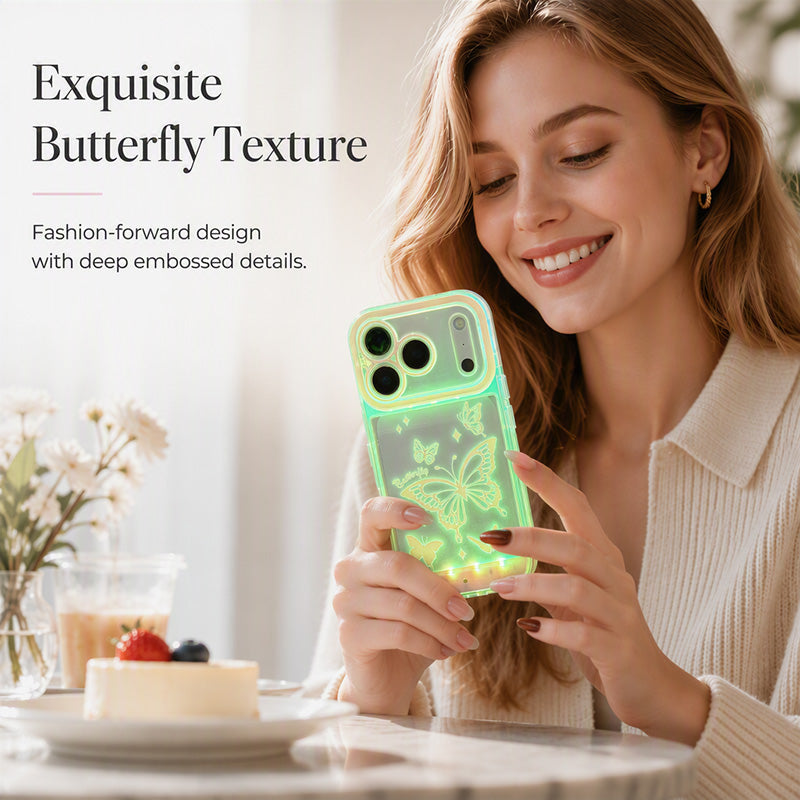 🦋 Coque iPhone Papillon LED Lumineuse – Changement de Couleur au Toucher, Lumière Colorée, Esthétique Y2K Accessoire Fête ✨🌈