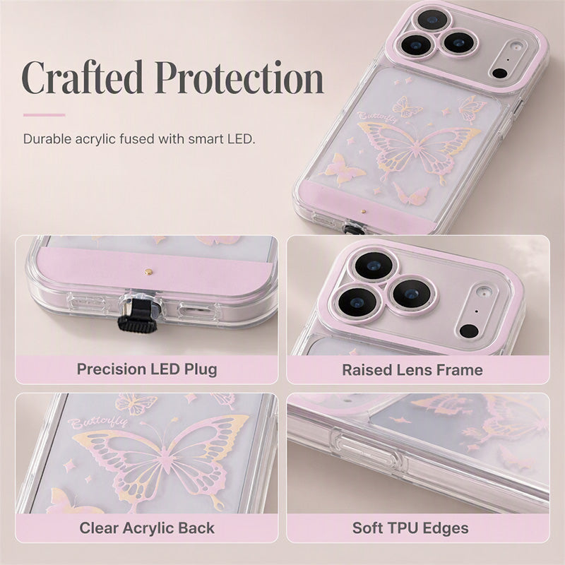 🦋 Coque iPhone Papillon LED Lumineuse – Changement de Couleur au Toucher, Lumière Colorée, Esthétique Y2K Accessoire Fête ✨🌈