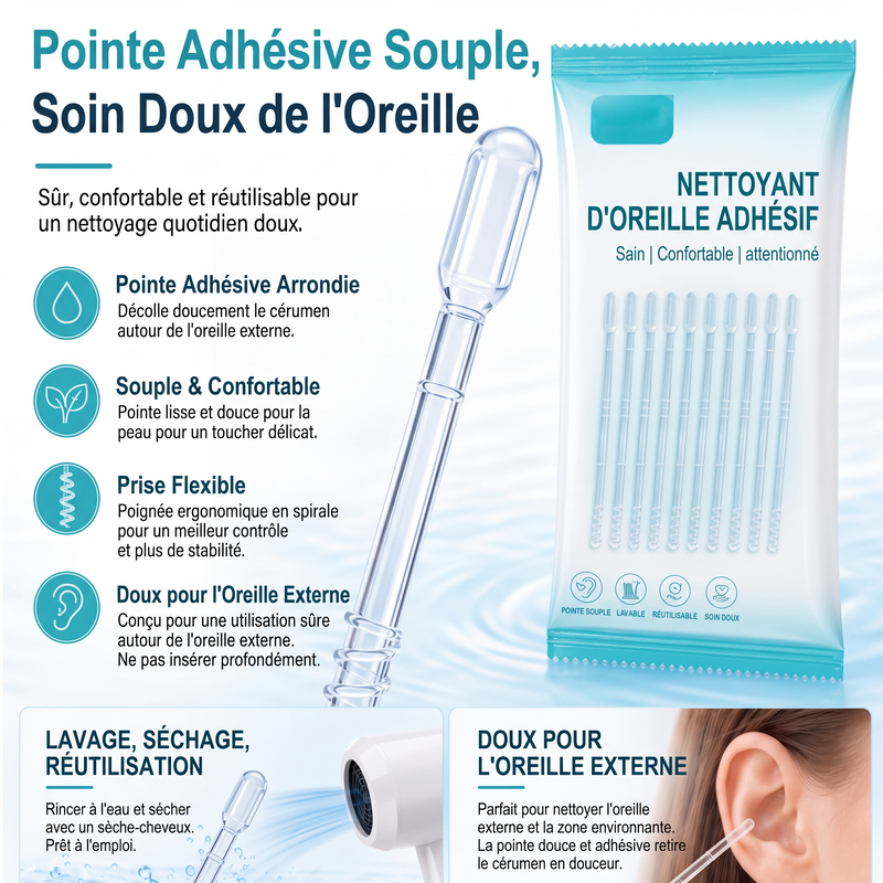👂✨ -60% ! 🪄Bâtonnets de Nettoyage Auriculaire à Adhérence Douce pour Cérumen Sec.