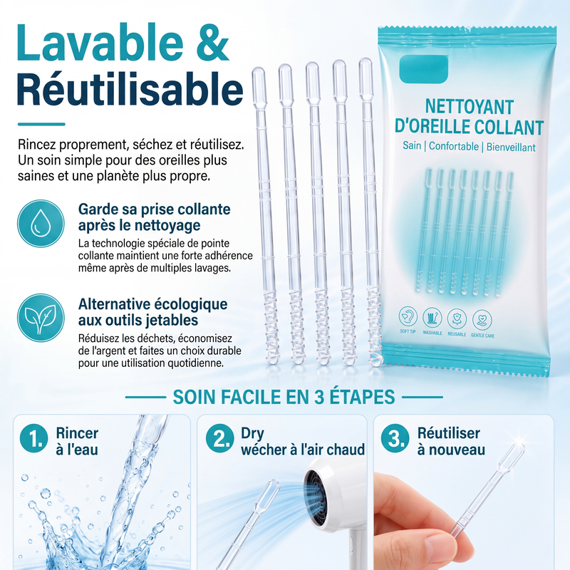 👂✨ -60% ! 🪄Bâtonnets de Nettoyage Auriculaire à Adhérence Douce pour Cérumen Sec.