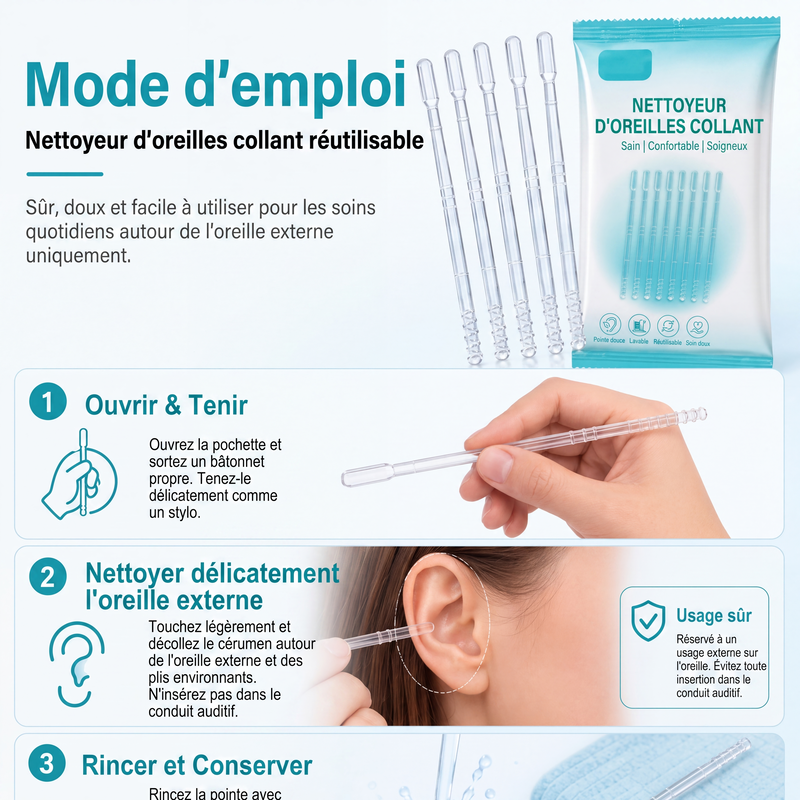 👂✨ -60% ! 🪄Bâtonnets de Nettoyage Auriculaire à Adhérence Douce pour Cérumen Sec.