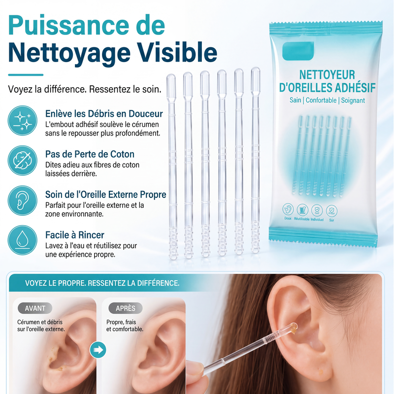👂✨ -60% ! 🪄Bâtonnets de Nettoyage Auriculaire à Adhérence Douce pour Cérumen Sec.