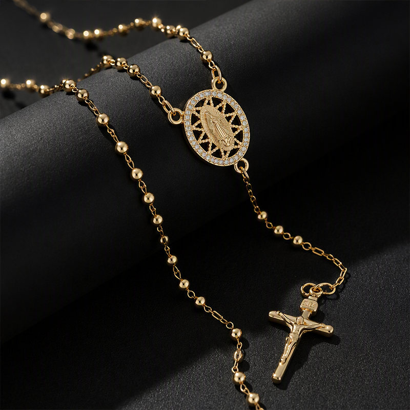 ✝️ PROMO FLASH : 50% DE RÉDUCTION ! Collier Chapelet avec Croix et Perles – Motif Vierge Marie & Finition Dorée for Un Élégant Accessoire Intemporel ✨📿