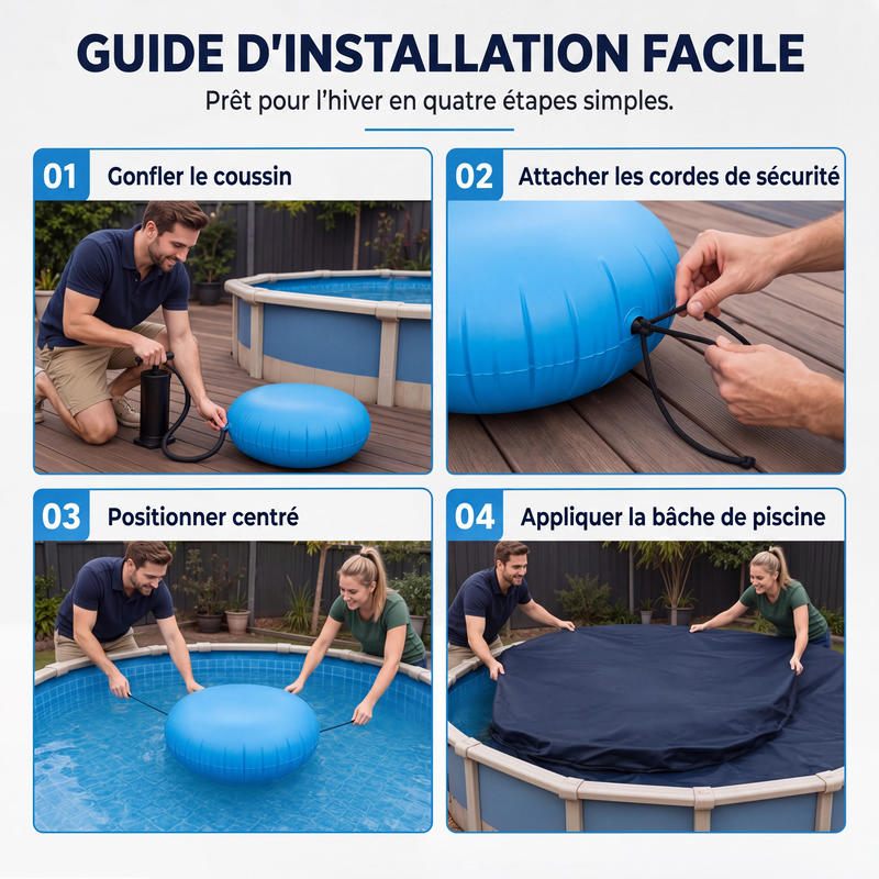 📢📢50% DE RÉDUCTION !! ⏰ Coussin d'Air d'Hivernage pour Piscine – Anti-Gel, Avec Cordes 🛟