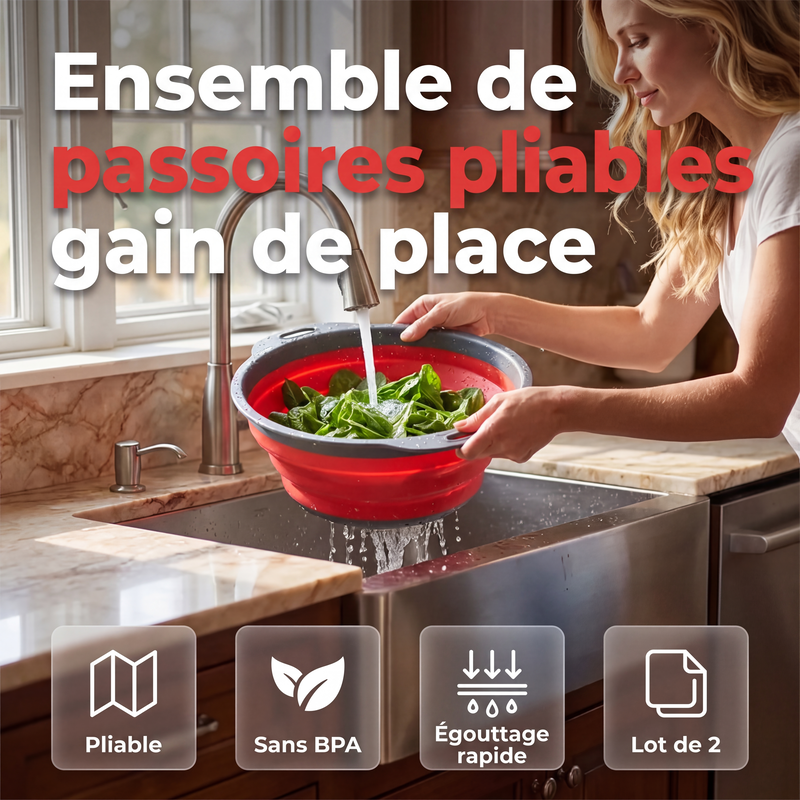 Passoire de cuisine pliable, panier égouttoir à légumes et fruits peu encombrant
