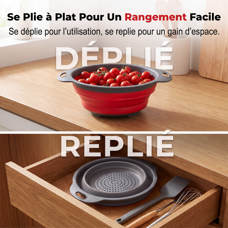 Passoire de cuisine pliable, panier égouttoir à légumes et fruits peu encombrant