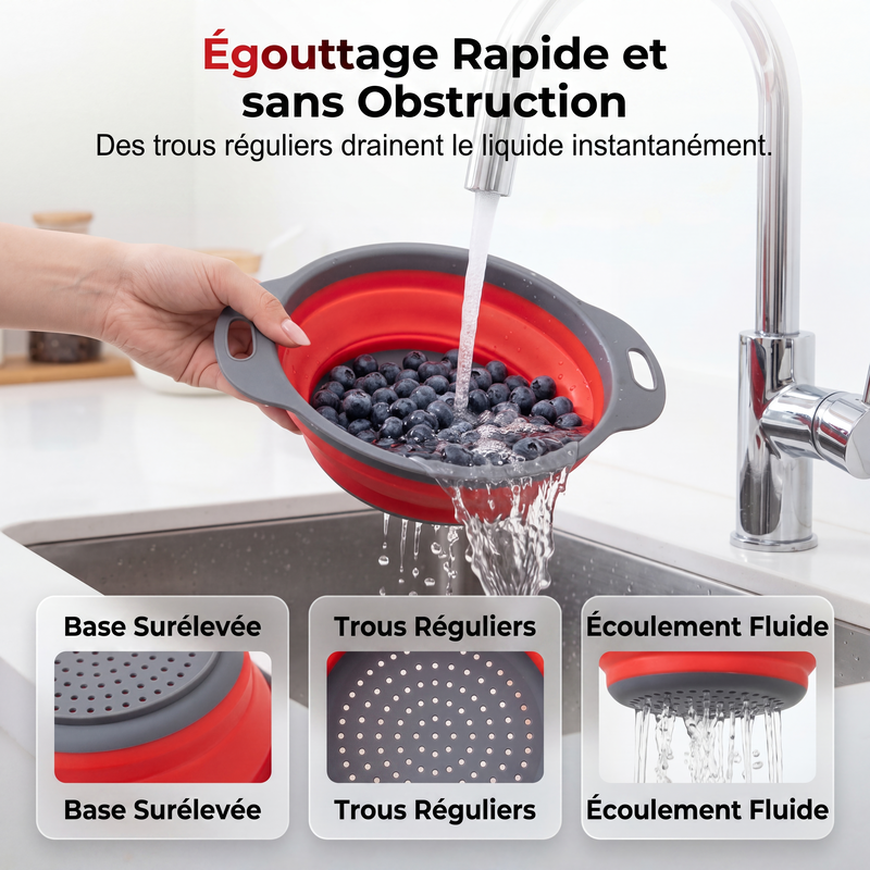 Passoire de cuisine pliable, panier égouttoir à légumes et fruits peu encombrant